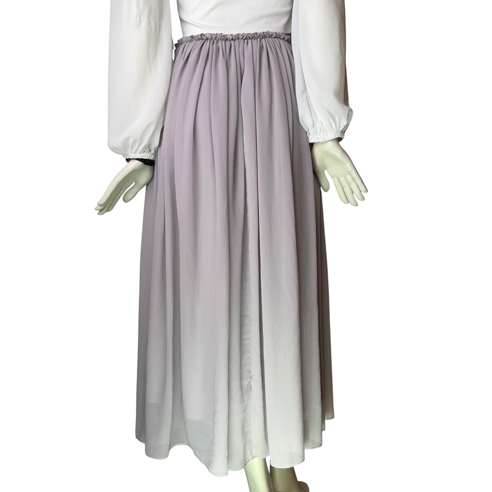 ebase princess Chiffon Maxi Skirt Ruffle Waist Lavender Grey Balletcore Boho S - Picture 2 of 13